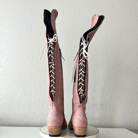 Lane LEXINGTON Over the Knee Womens Cowboy Boots 8 Pink Western Cowgirl Lace Up - Picture 3 of 13